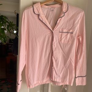 Victoria’s Secret Pink w Black Piping 100% Cotton Pajama Top Button Down Shirt
